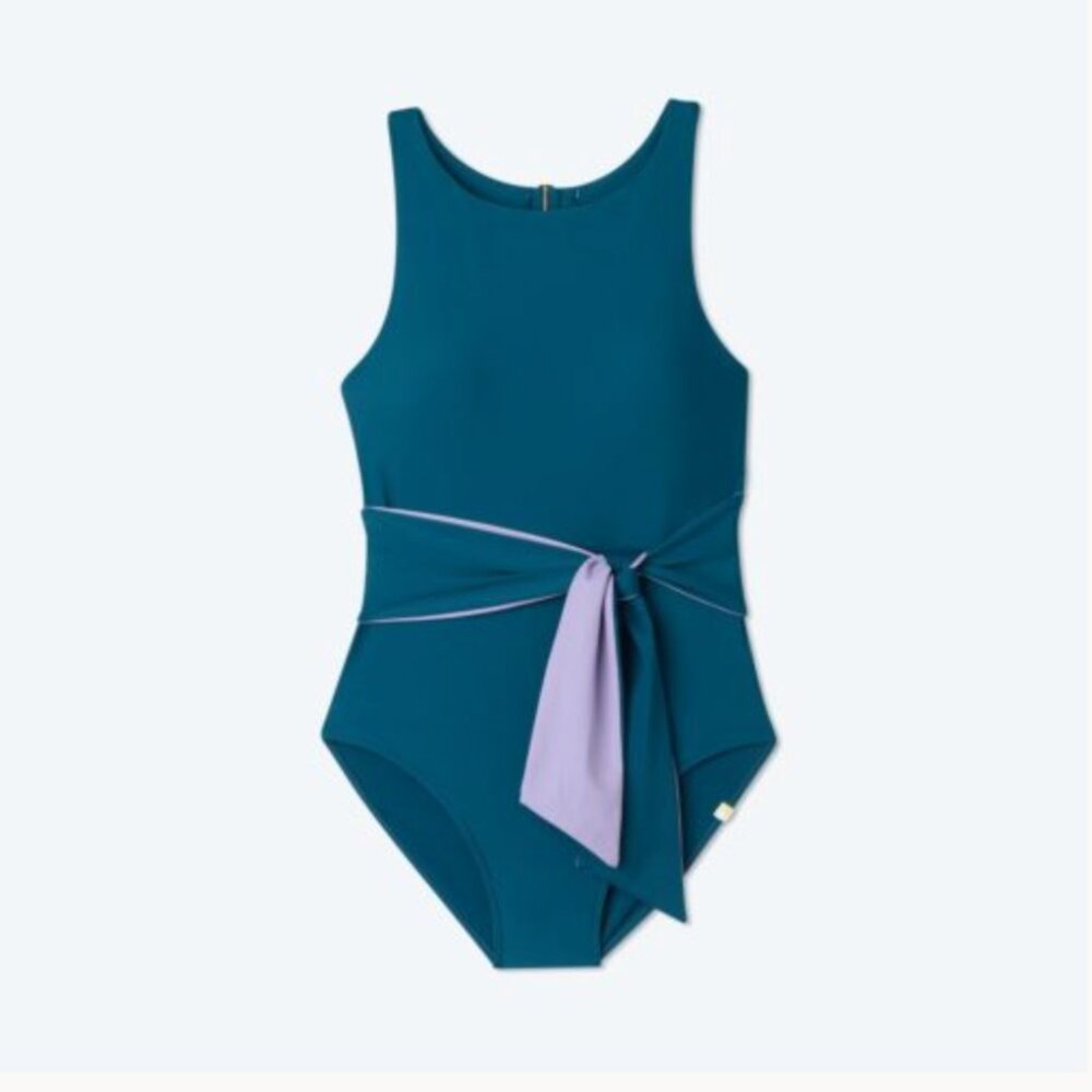 NWT Summersalt The Tie Belted Cove - Seaweed & Lilac, size 8, One Piece Swimsuit
